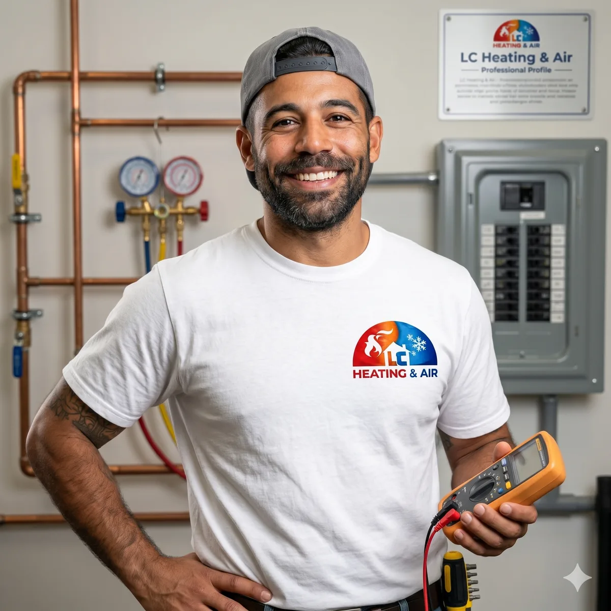 Leo servicing residential air conditioning equipment in Los Angeles