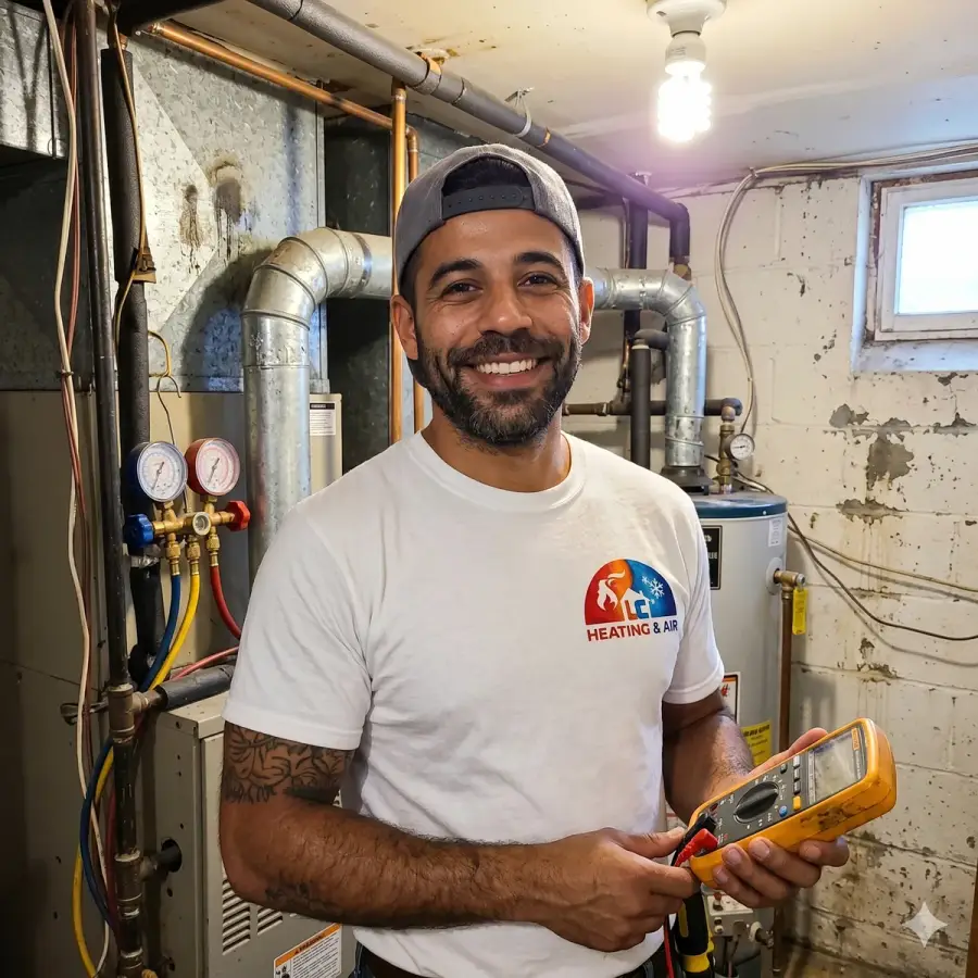 Leo completing a furnace repair for an LA homeowner
