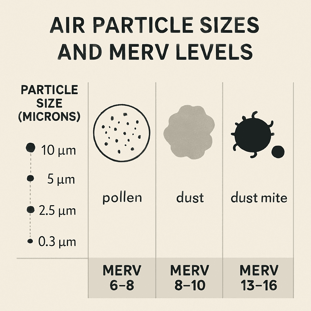 Understanding MERV Ratings for Home Air Quality in Los Angeles 2 Diagram of air particle sizes and MERV levels