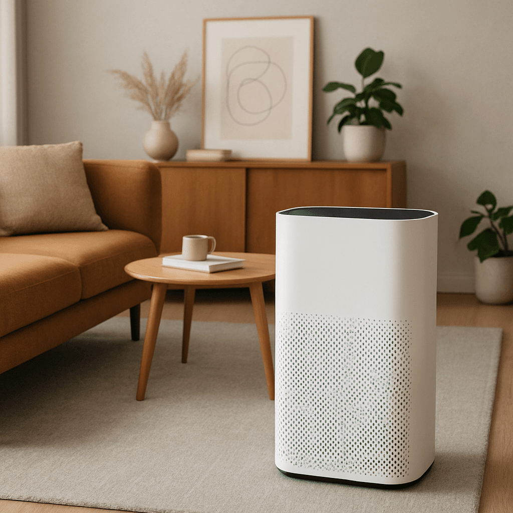 Top Features to Look for in Air Purifiers In Hollywood 1 A modern air purifier in a stylish living room