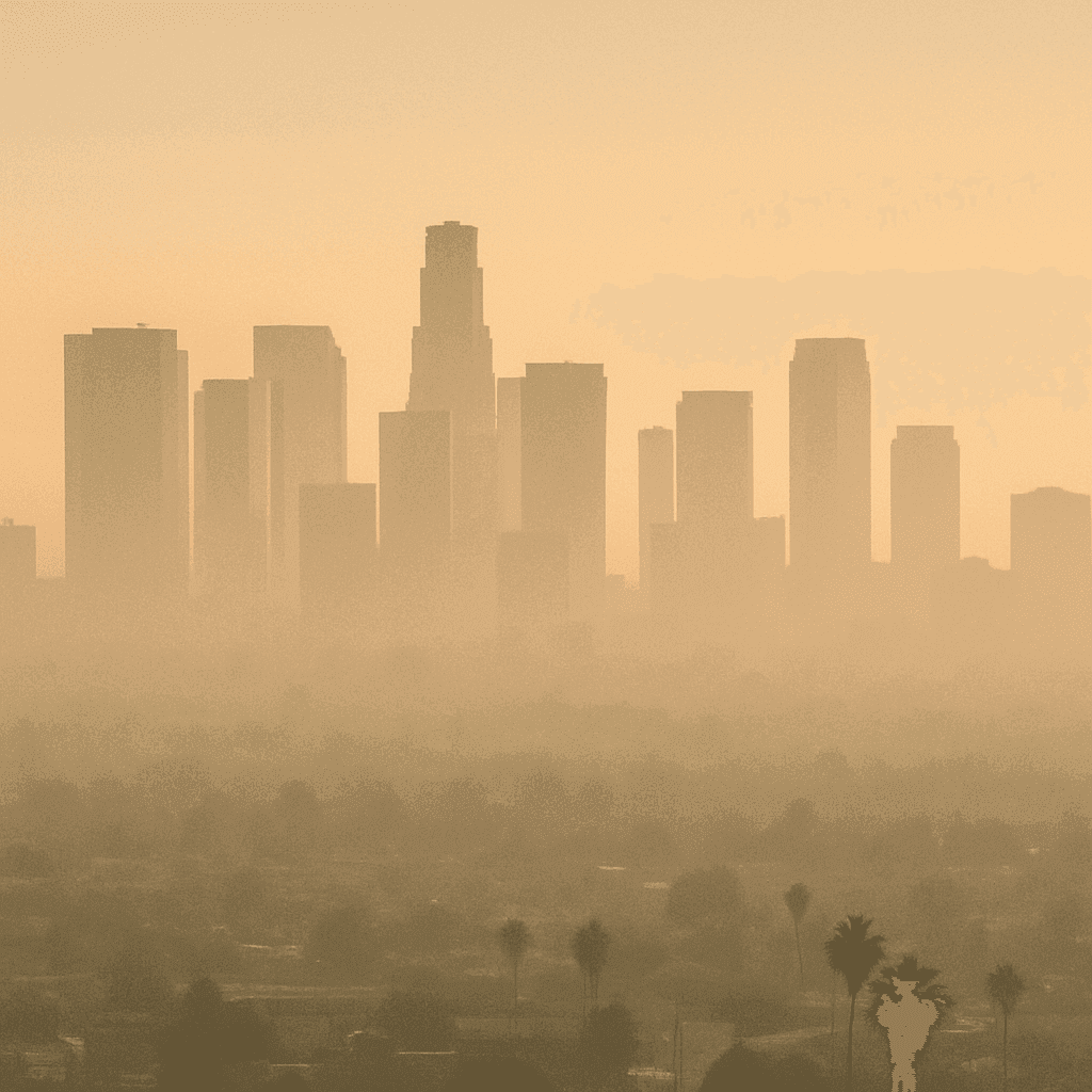 Los Angeles skyline with smog