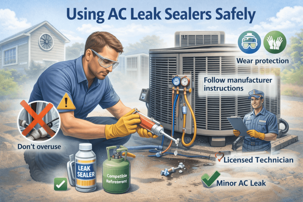 DIY Guide: Using AC Leak Sealers Safely 88 LC Heating And Air Conditioning LC Heating And Air Conditioning Emergency Repair Hollywood DIY Guide: Using AC Leak Sealers Safely This guide will help you understand Using AC Leak Sealers safely. It's perfect for those who prefer DIY solutions. Capacitor Boosters,A/C’s efficiency,A/C,HVAC,Amp's Personal Power