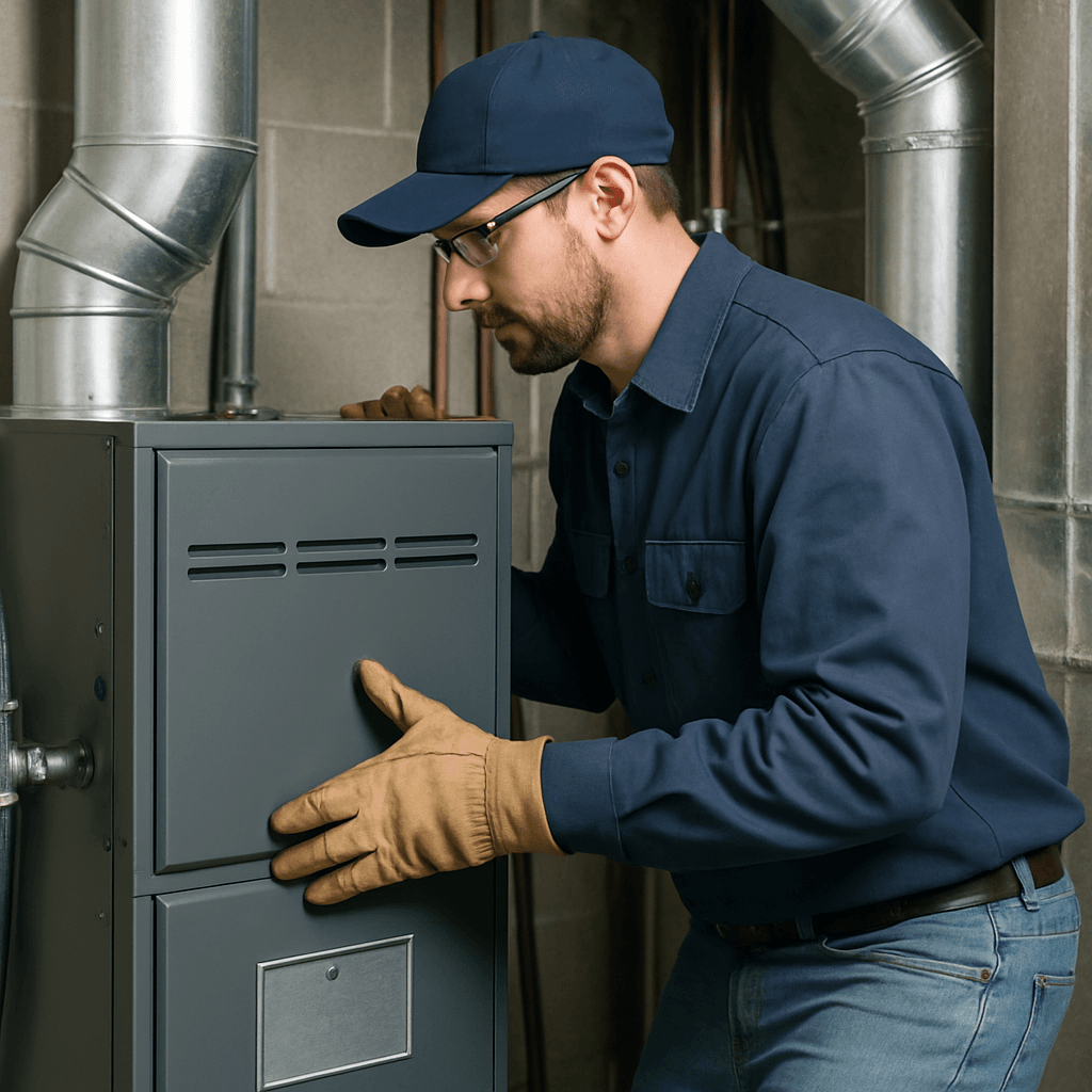 When to Consider Changing Your Furnace 2 Professional HVAC technician installing a new furnace