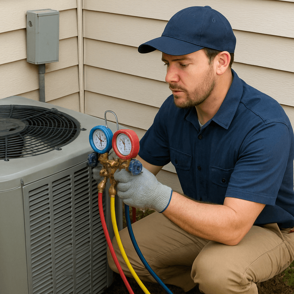 Common Air Handler Problems and Solutions 2 HVAC Professional Performing Maintenance
