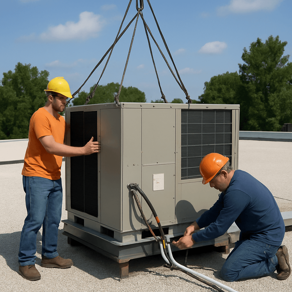 Installation of a packaged HVAC system on a rooftop
