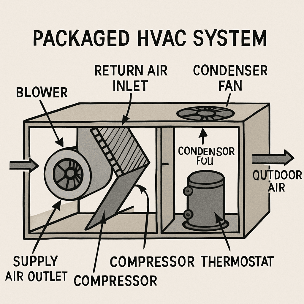 Diagram of a packaged HVAC system with labeled components