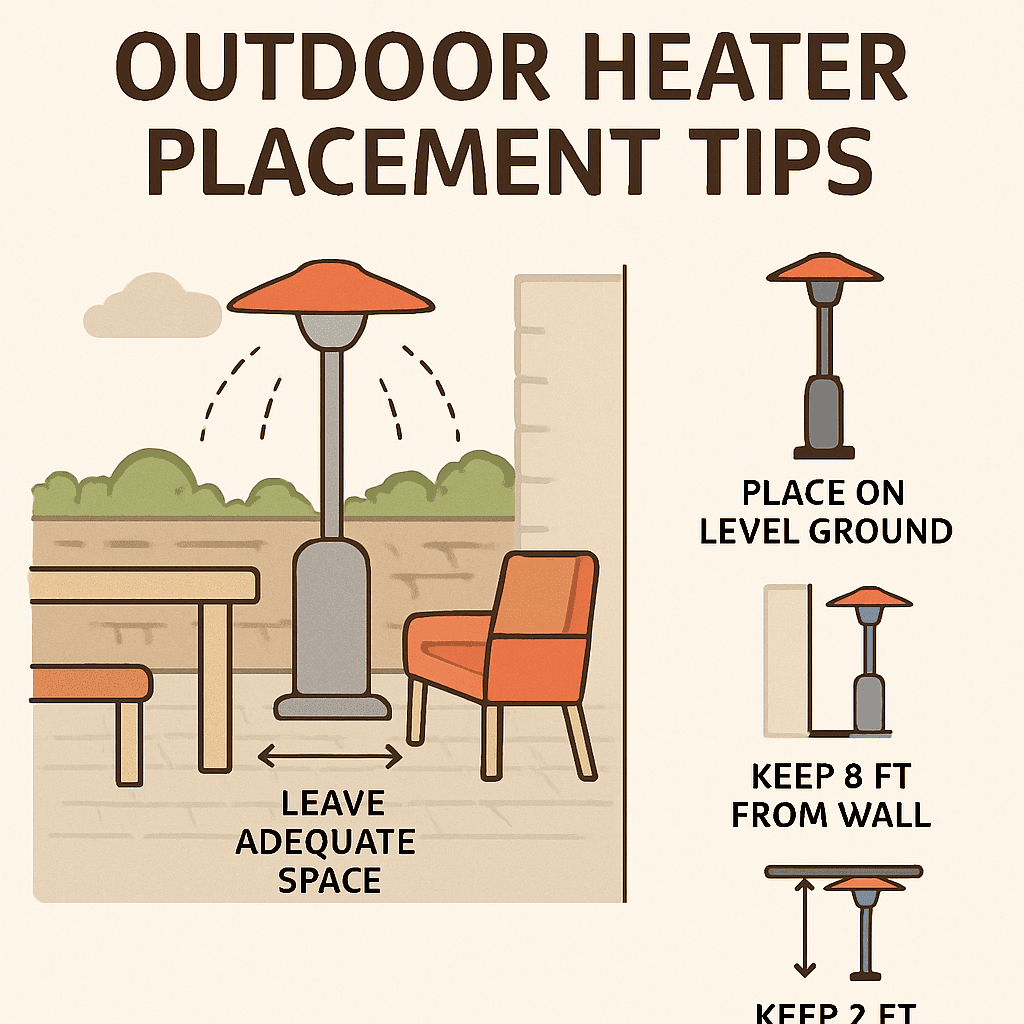 Consejos de seguridad para calentadores de patio a gas natural en Pasadena 2 Diagram of outdoor heater placement tips