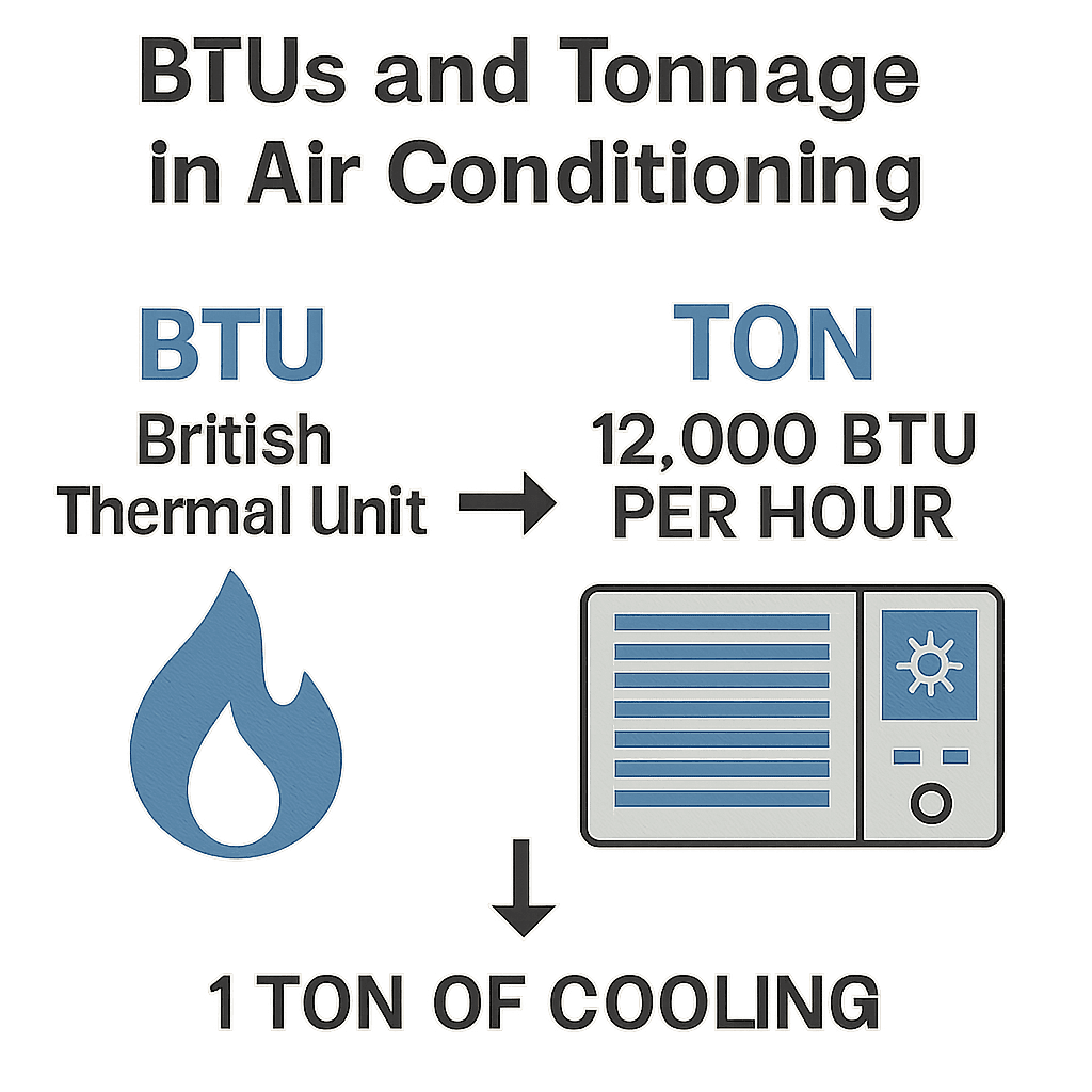 Diagram explaining BTUs and tonnage in air conditioning