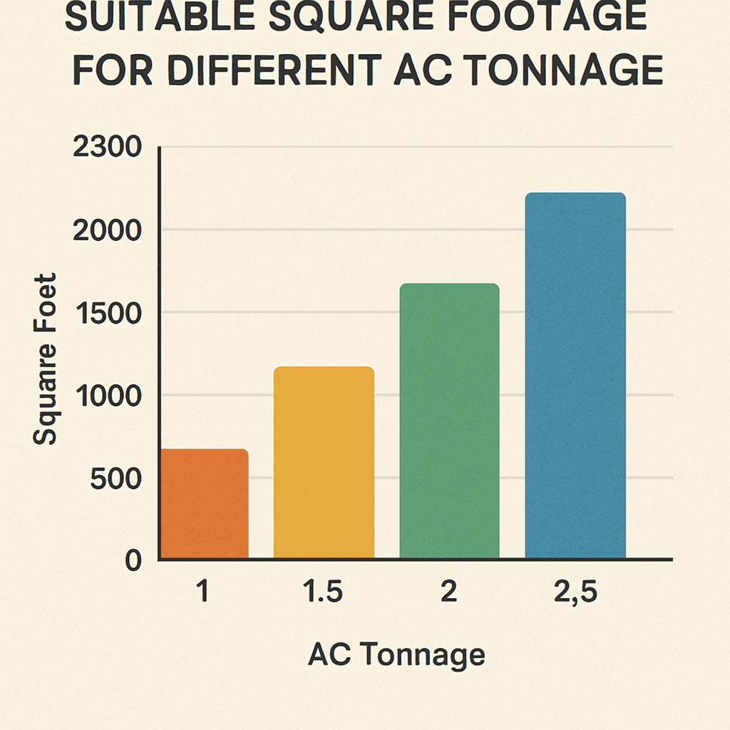 Chart showing the suitable square footage for different AC tonnage