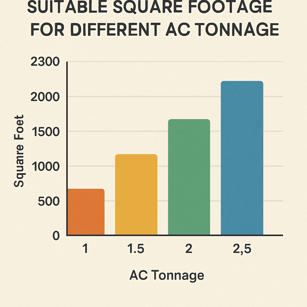Chart showing the suitable square footage for different AC tonnage