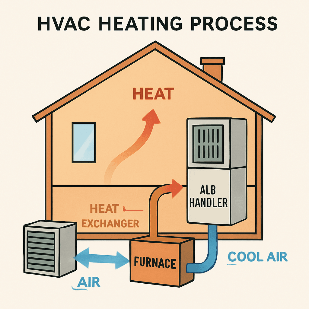Diagram showing the HVAC heating process in a home
